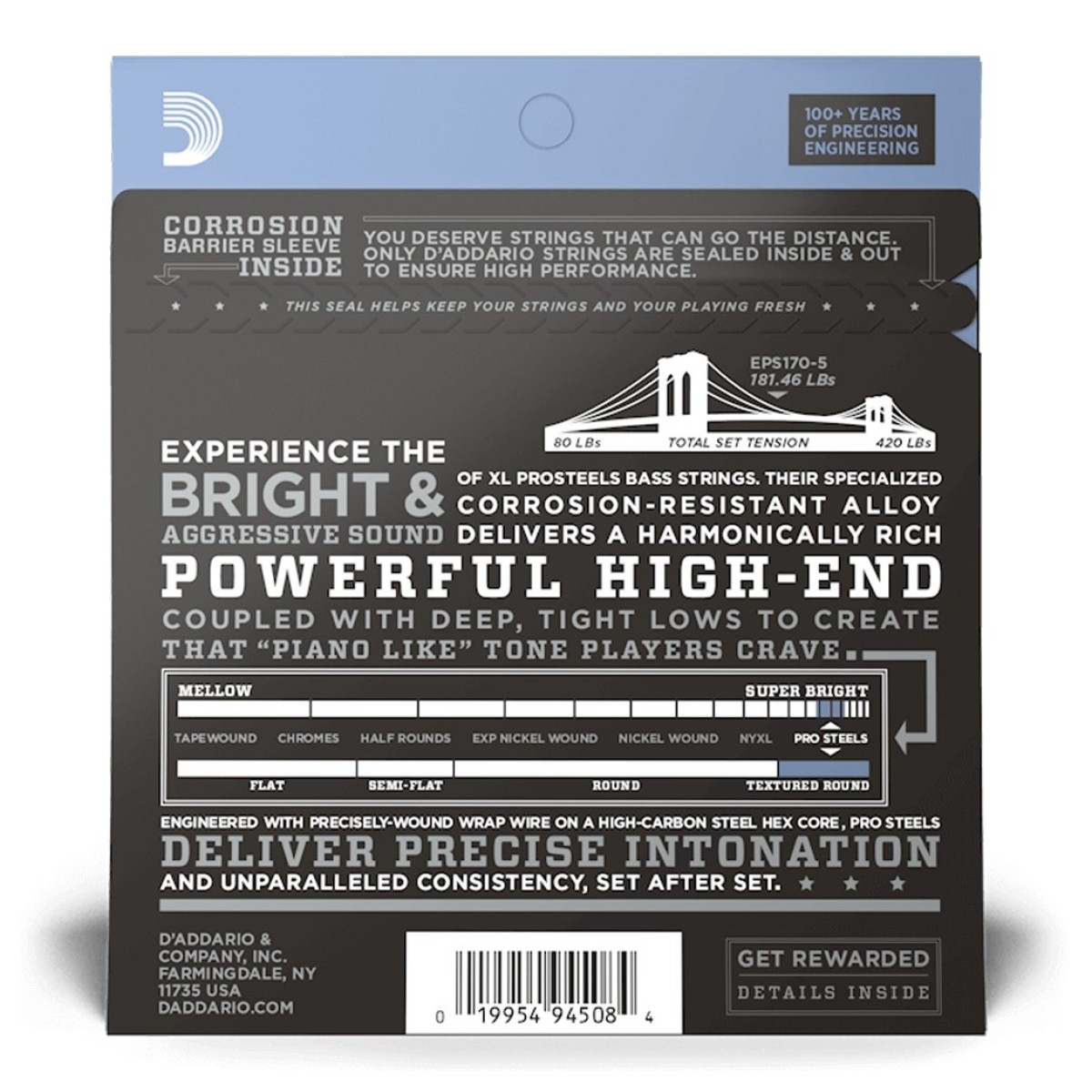 D’ADDARIO EPS170-5 PROSTEELS LONG SCALE MUTA PER BASSO 5 CORDE 045-130 2