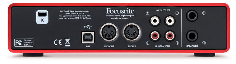 FOCUSRITE SCARLETT 2I4 INTERFACCIA AUDIO USB 2 IN 4 OUT PC MAC 24 BIT 192 KHZ SCHEDA MIDI SECONDA GENERAZIONE 2
