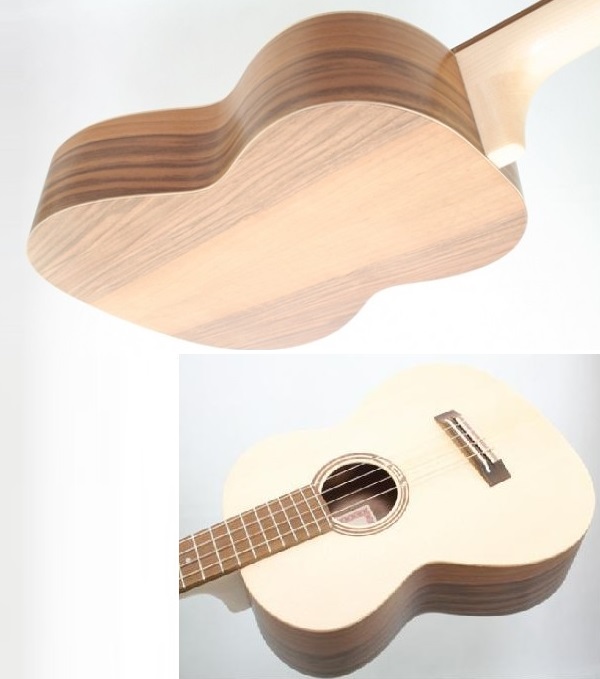 UKULELE BARITONO MADE IN EUROPE TAVOLA ABETE MASSELLO FONDO FASCE NOCE TASTIERA IN PALISSANDRO 6