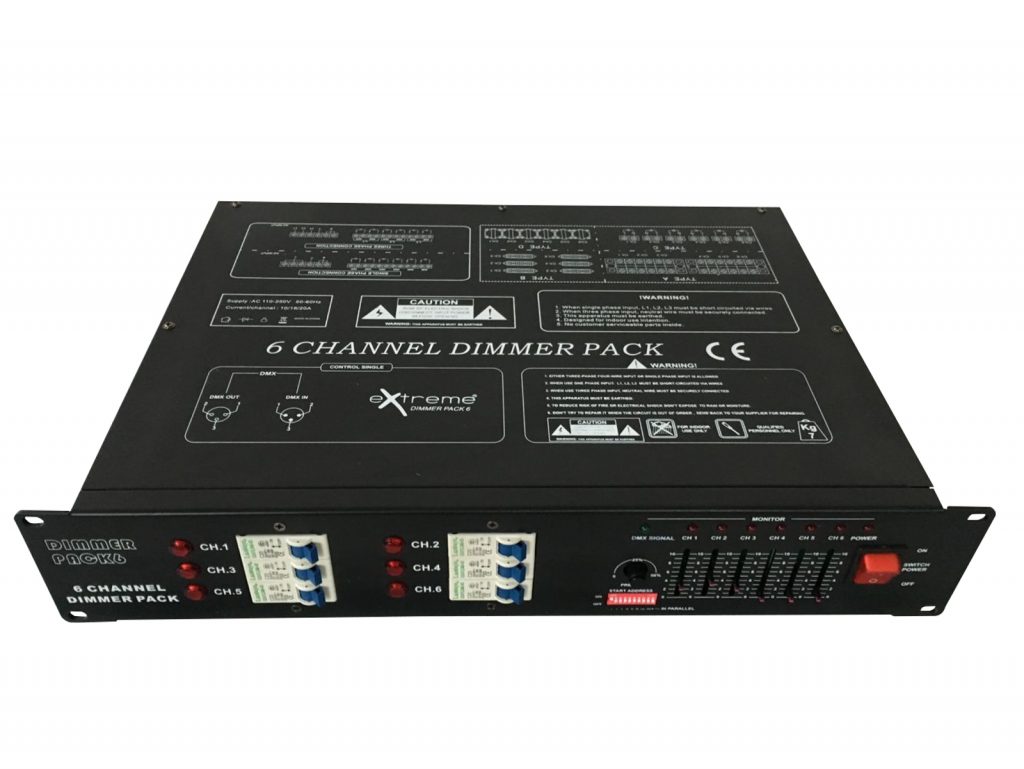 EXTREME DIMMER PACK 6 CANALI DMX 6 PRESE SHUKO INTERRUTTORE E CONTROLLO
