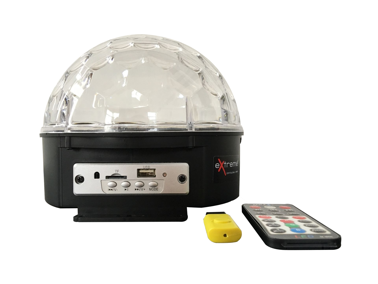 EXTREME CRYSTAL BALL 91-MP3 EFFETTO LUCE LED MAGIC 9x1W RGBYWVOPwW MEZZA SFERA BLUETOOTH MINI-SD+USB TELECOMANDO REMOTE AUTO SOUND ACTIVE_2