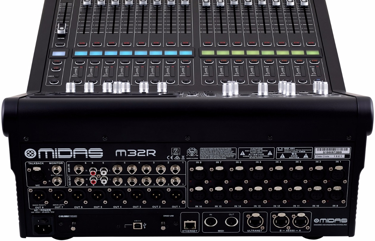 MIDAS M32R MIXER DIGITALE 40 CANALI 25 BUS 16 PREAMPLIFICATORI MICROFONICI 8 XLR OUT 6-8 GRUPPI DCA-MUTE 17 FADER MOTORIZZATI IOS APP AES50 NETWORK 96 IN-OUT 2