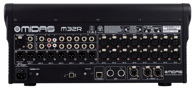 MIDAS M32R MIXER DIGITALE 40 CANALI 25 BUS 16 PREAMPLIFICATORI MICROFONICI 8 XLR OUT 68 GRUPPI DCAMUTE 17 FADER MOTORIZZATI IOS APP AES50 NETWORK 96 INOUT_5
