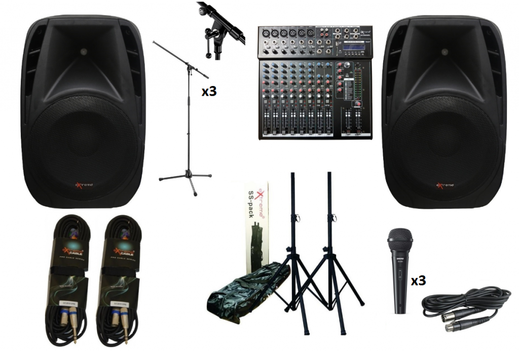 EXTREME PPA110AB KARAOKE BUNDLE PRO COPPIA CASSE ATTIVE + 3 MICROFONI DINAMICI + 3 ASTE PRO
