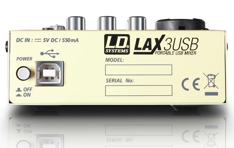 LD SYSTEM LAX3 USB MIXER 3 CANALI CON ALIMENTAZIONE PHANTOM EQ 3 BANDE ALIMENTAZIONE USB 2