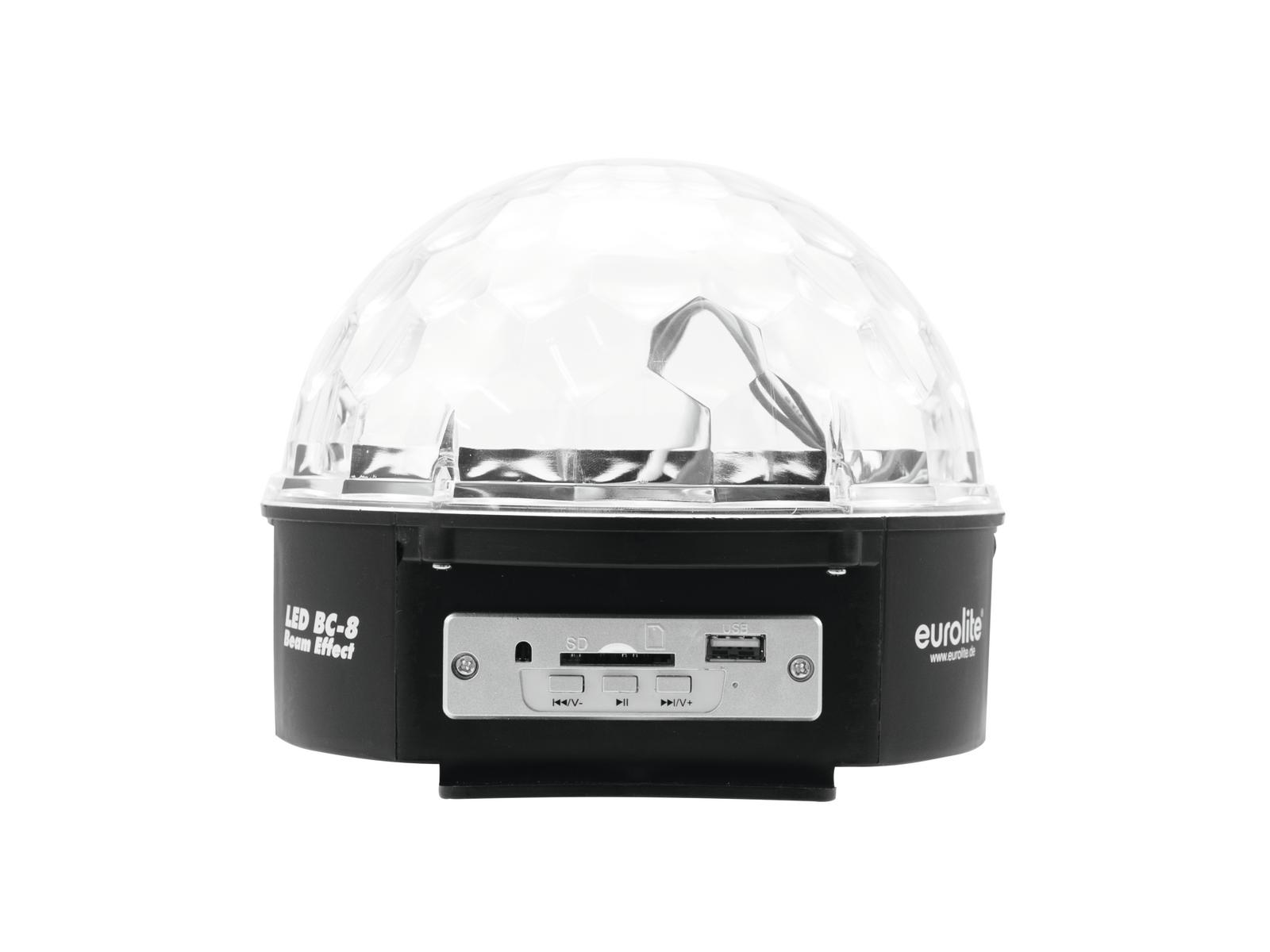 EUROLITE LED BC-8 BEAM MIRROR BALL EFFETTO LUCE BEAM CON SPEAKER E LETTORE MP3 USB SD INTEGRATI 1