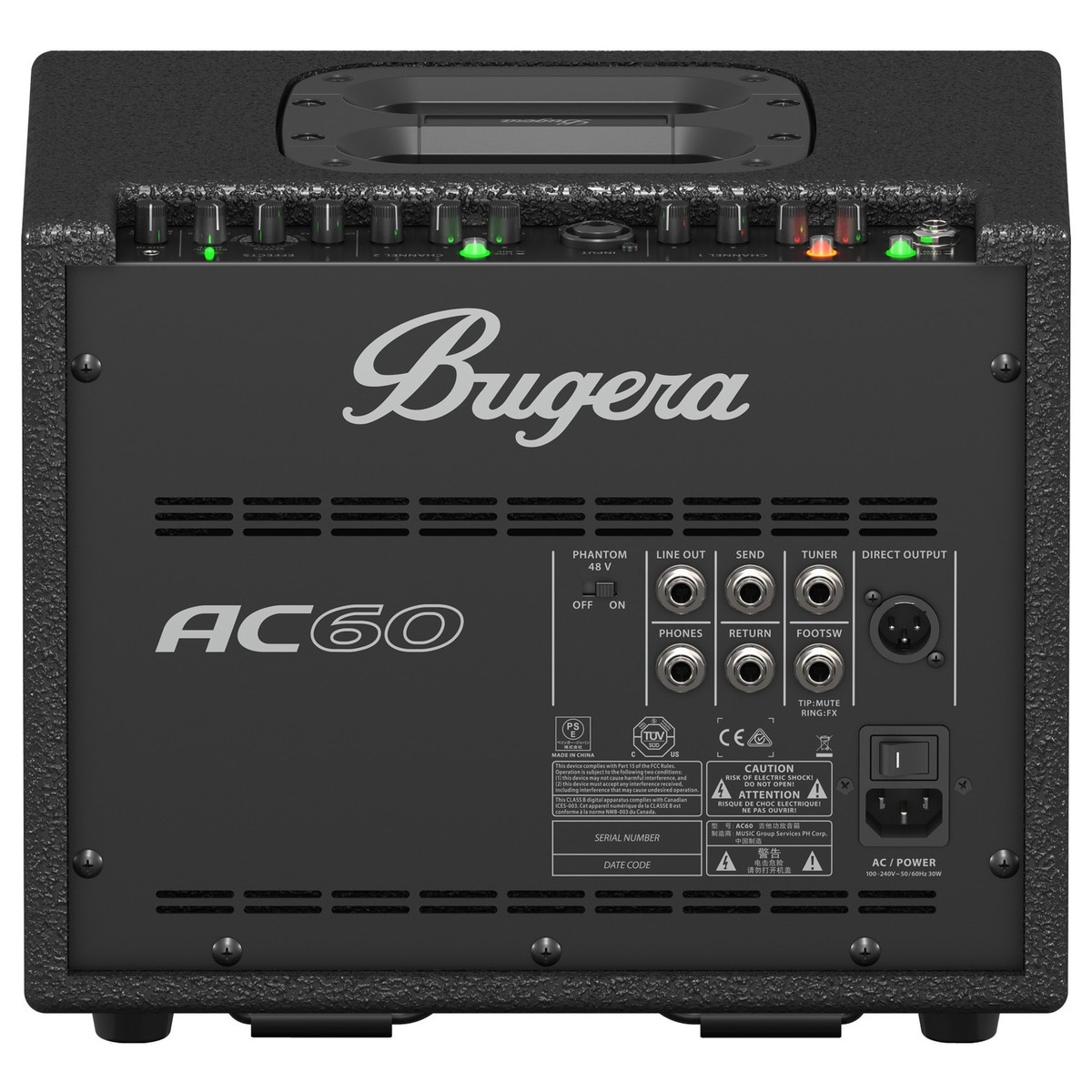 BUGERA AC60 AMPLIFICATORE COMBO PORTATIEL 60 WATT PER STRUMENTI ACUSTICI E VOCE CONO TURBOSOUND + EFFETTI KLARK TEKNIK 2