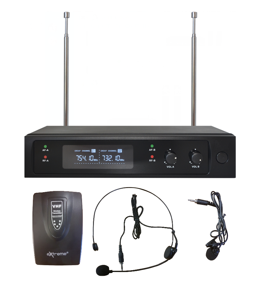 EXTREME WM1000D-HL RADIOMICROFONO VHF AD ARCHETTO E LAVALIER + TRASMETTITORE BODYPACK + RICEVITORE TRUE DIVERSITY CON DISPLAY LCD