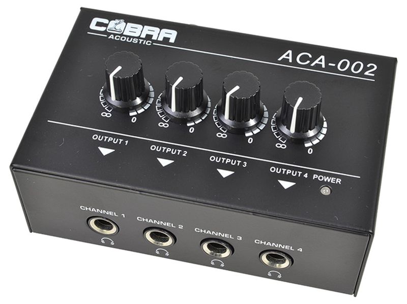 COBRA ACA-002 AMPLIFICATORE PER CUFFIE 4 CANALI 1 IN JACK - RCA 4 OUT JACK  6,35 MM - SuonoStore.com