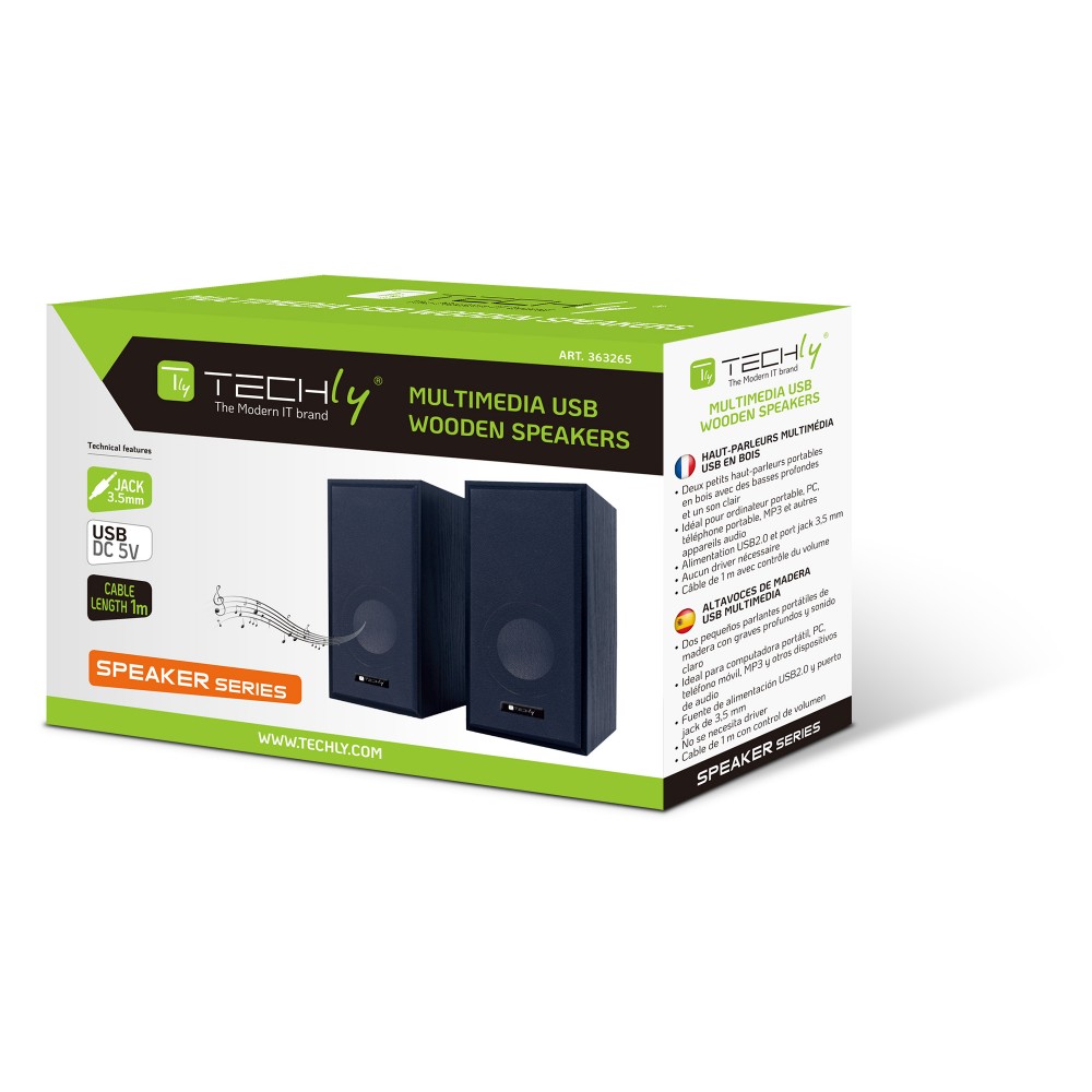 TECHLY ICC SP-320WTY COPPIA CASSE IN LEGNO USB 2.0 E JACK 3.5MM 1