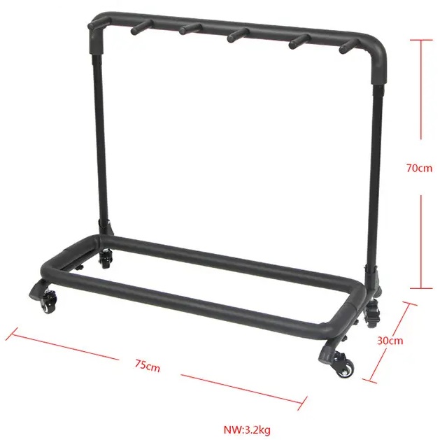 EXTREME GS5-PROW SUPPORTO UNIVERSALE A RASTRELLIERA CON RUOTE PER 5 CHITARRE O BASSI COLORE NERO 4
