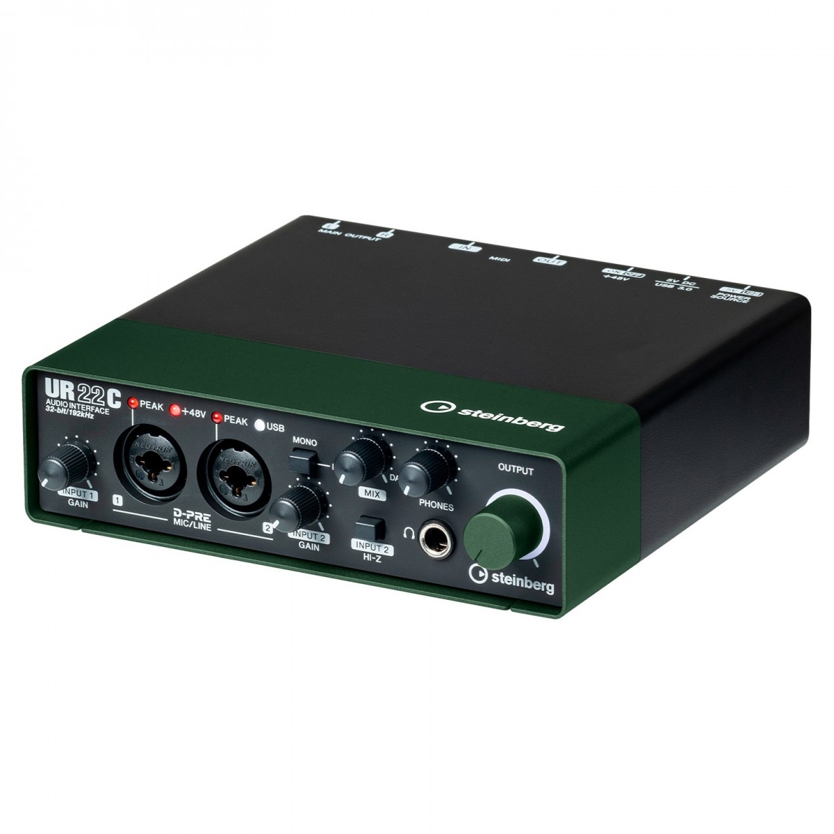 STEINBERG UR22C GREEN INTERFACCIA AUDIO USB 3.0 MIDI 2 CANALI CON D-PRE 24BIT 192Khz COLORE VERDE 1