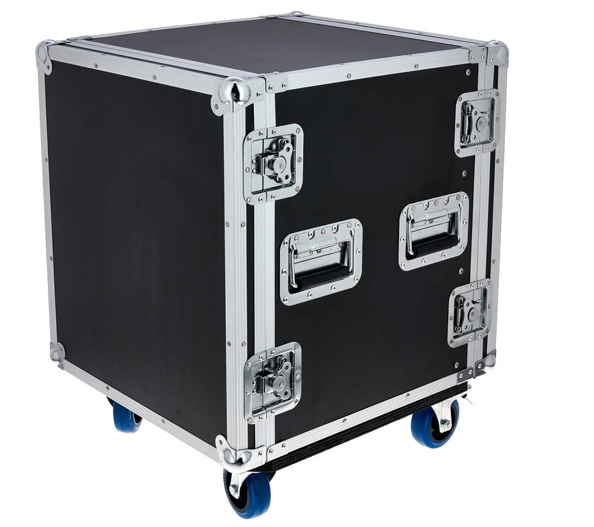 FLYHT PRO RACK 12U 19” 45CM FLIGHT CASE 4 MANIGLIE 8 CHIUSURE RUOTE 100MM 2+2 CON FRENO 2