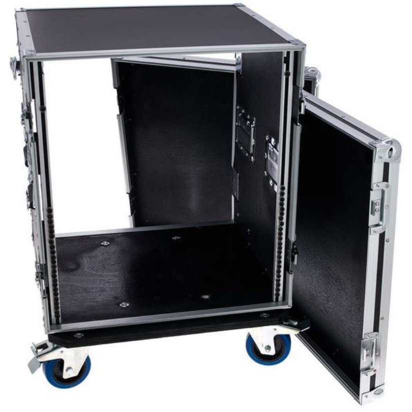 FLYHT PRO RACK 12U 19” 45CM FLIGHT CASE 4 MANIGLIE 8 CHIUSURE RUOTE 100MM 2+2 CON FRENO 5