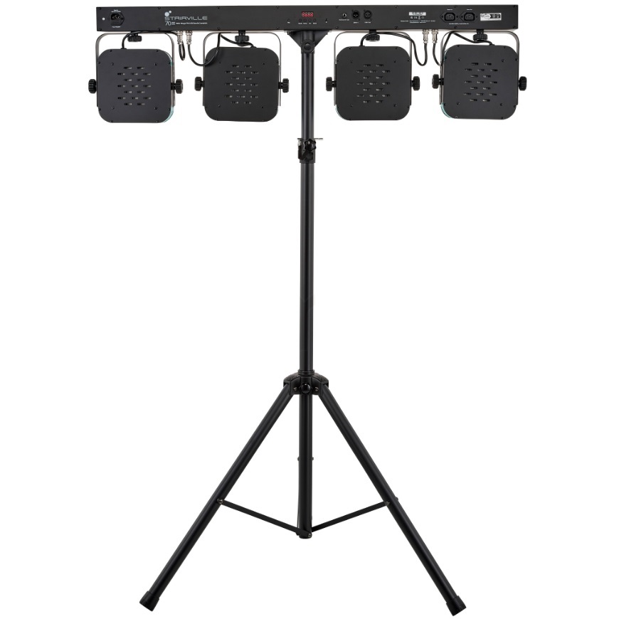 STAIRVILLE STAGE TRI LED BUNDLE COMPLETE 4 PAR LED SU BARRA-T CON STATIVO PEDALIERA A 4 INTERRUTTORI E BORSA 2