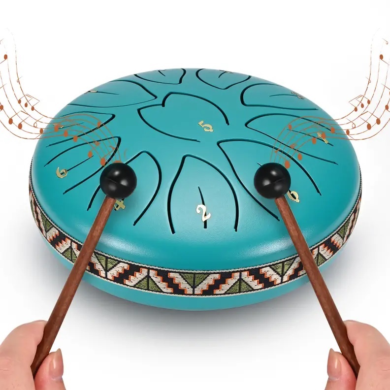 STEEL TONGUE DRUM 6 TAMBURO ARMONICO 15,7CM TANK DRUM 11 TONI COLORE BLU ELETTRICO 3