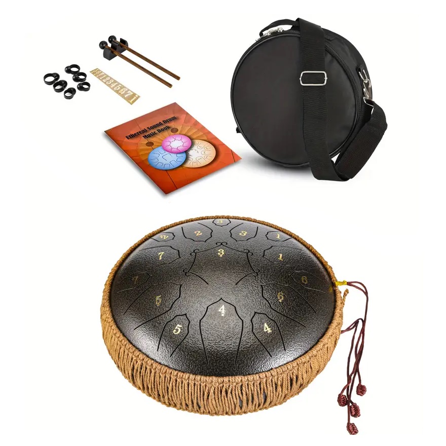 TAMBURO ARMONICO 15 TONI STEEL TONGUE DRUM 12 TANK DRUM 30,5CM COLORE BRONZO 4