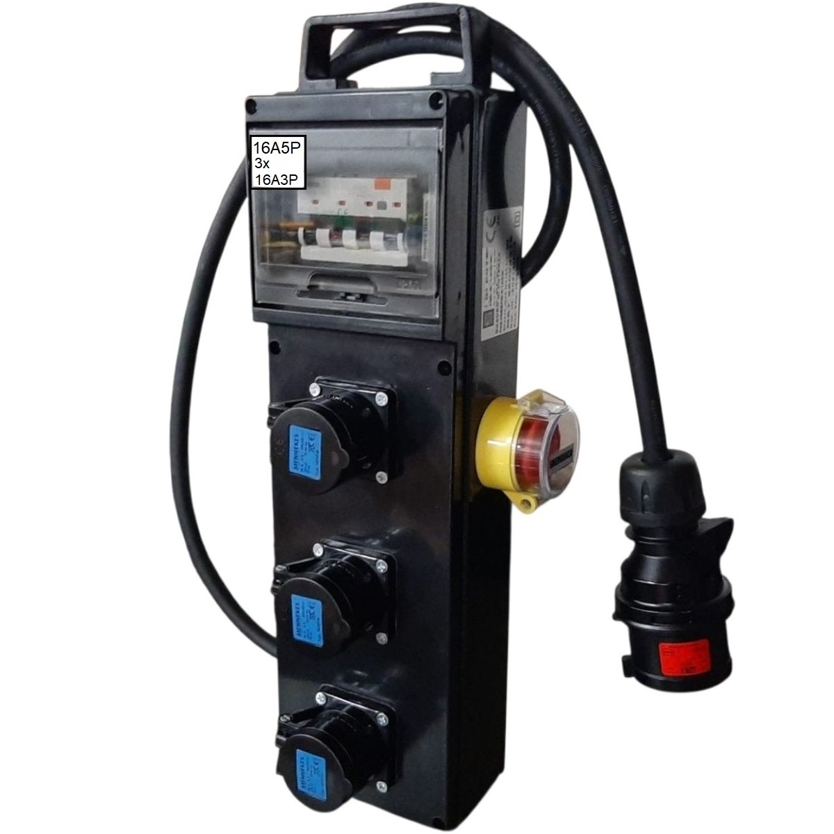 QUADRO CORRENTE POWERBOX DA SPINA 16A 5P TRIFASE A 3 PRESE CEE 16A 3P MONOFASE CON PULSANTE SICUREZZA 1