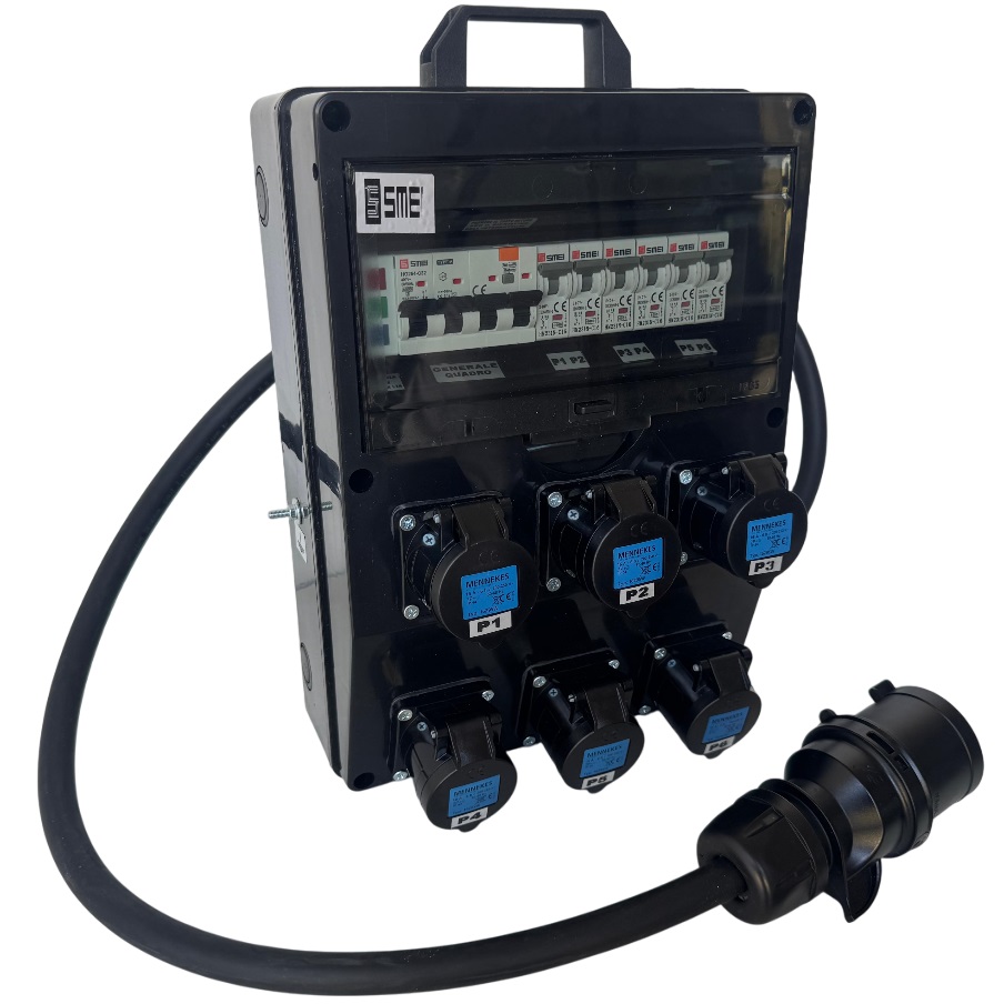 QUADRO CORRENTE POWERBOX SPINA 32A TRIFASE 6 PRESE CEE 16A MONOFASE 3 SPIE DI RETE PULSANTE SICUREZZA 0