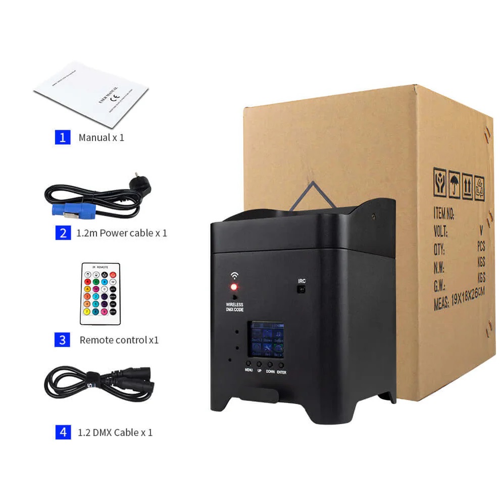 SHEHDS ARCHITETTURALE LED 6 x 18 WATT RGBWYP A BATTERIA RICARICABILE DMX CONTROLLO APP MASTER SLAVE WIRELESS 5