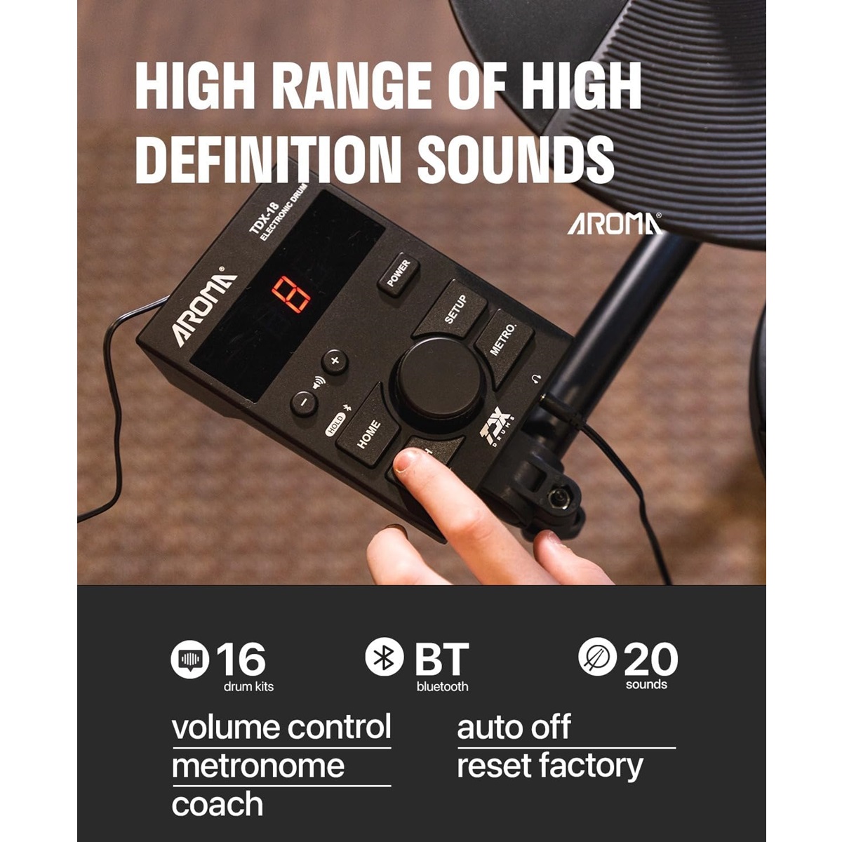 AROMA TDX-18 BATTERIA ELETTRONICA 8 PEZZI CON MODULO SONORO E RACK DI MONTAGGIO 3