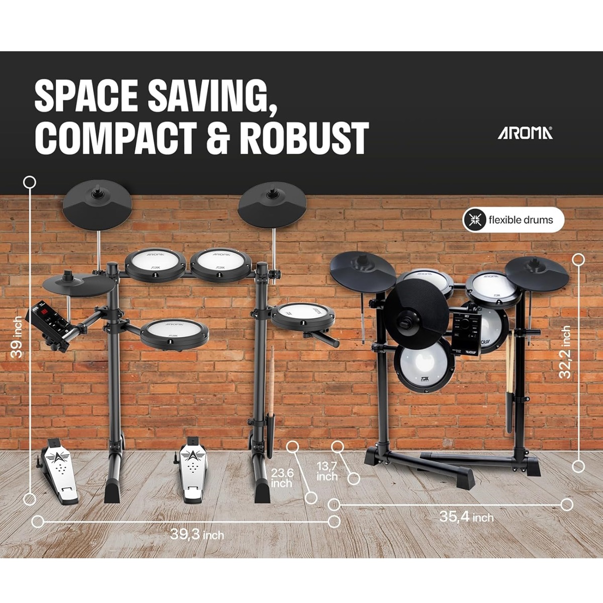 AROMA TDX-18 BATTERIA ELETTRONICA 8 PEZZI CON MODULO SONORO E RACK DI MONTAGGIO 6