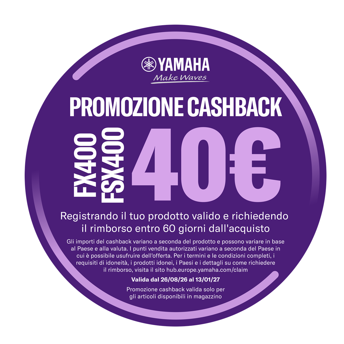 Yamaha-FX400-FSX400-Cashback-Suonostore