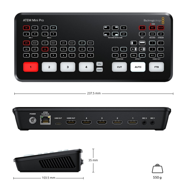 BLACKMAGIC DESIGN ATEM MINI PRO MIXER VIDEO HDMI 4 CANALI 2