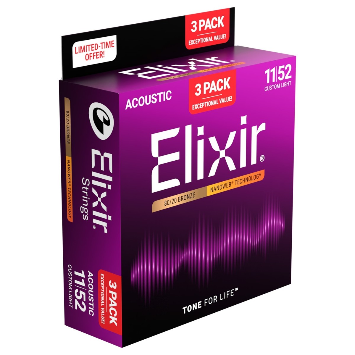ELIXIR 3PACK PER CHITARRA ACUSTICA 11-52-2