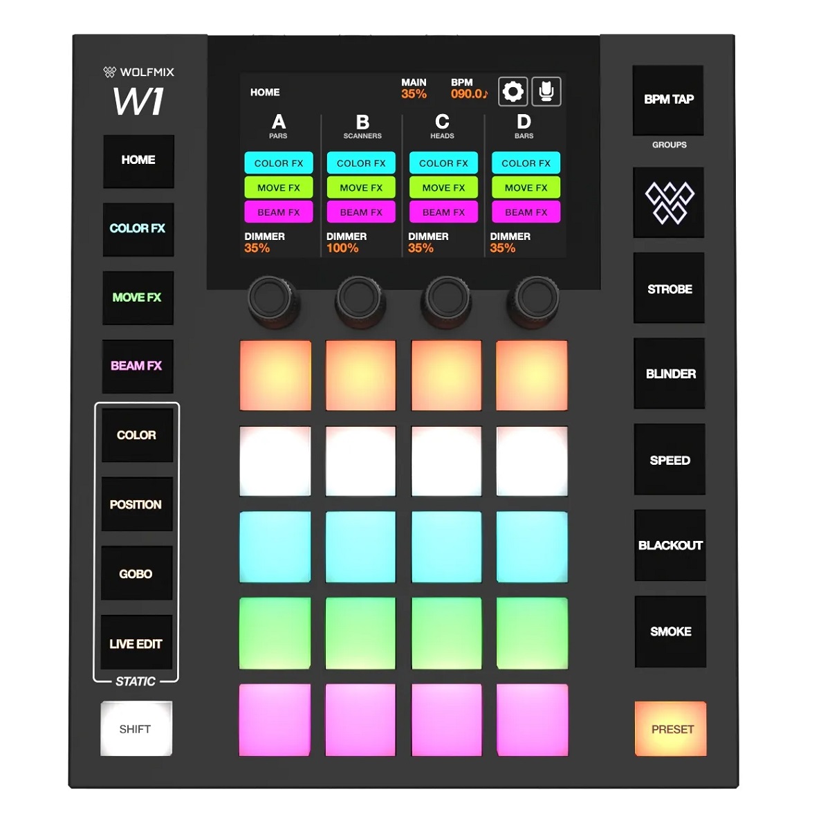 WOLFMIX W1 MK3 CONTROLLER LUCI DMX MIXER STAND ALONE 3
