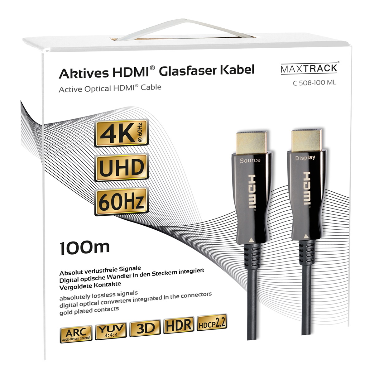 MAXTRACK C508-100ML CAVO MULTIMODALE AOC IN FIBRA OTTICA HDR 4K ALTA VELOCITA ETHERNET CONNETTORI HDMI 100 METRI 2
