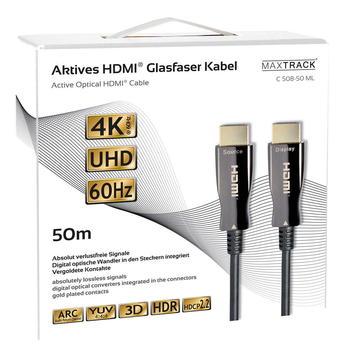 MAXTRACK C508-50ML CAVO MULTIMODALE AOC IN FIBRA OTTICA HDR 4K ALTA VELOCITA ETHERNET CONNETTORI HDMI 50 METRI 1