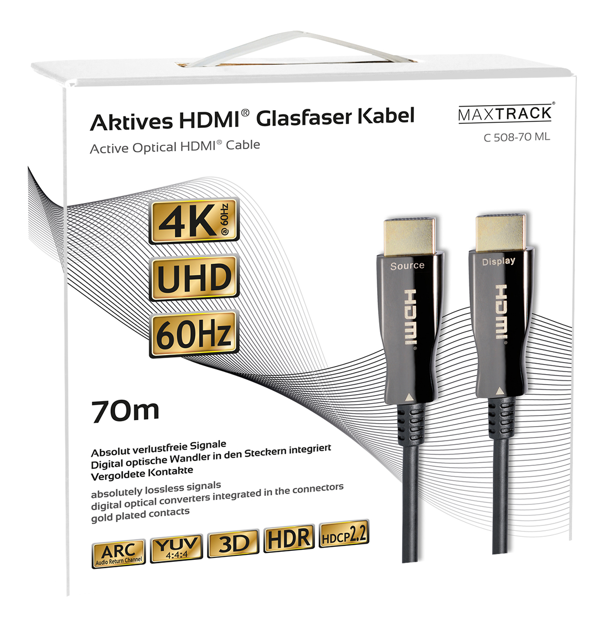 MAXTRACK C508-70ML CAVO MULTIMODALE AOC IN FIBRA OTTICA HDR 4K ALTA VELOCITA ETHERNET CONNETTORI HDMI 70 METRI SCATOLA